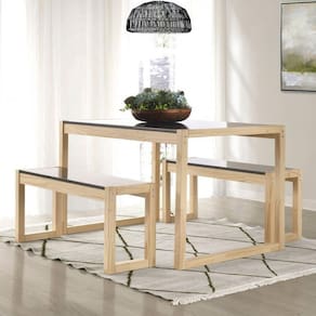 Conjunto Mesa de Jantar e 2 Bancos Madeira Maciça Guará CabeCasa MadeiraMadeira Preto/Natural