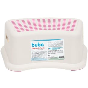Banquinho 1 Degrau Step Banheiro Buba Infantil Anti Derrapante Branco e Rosa