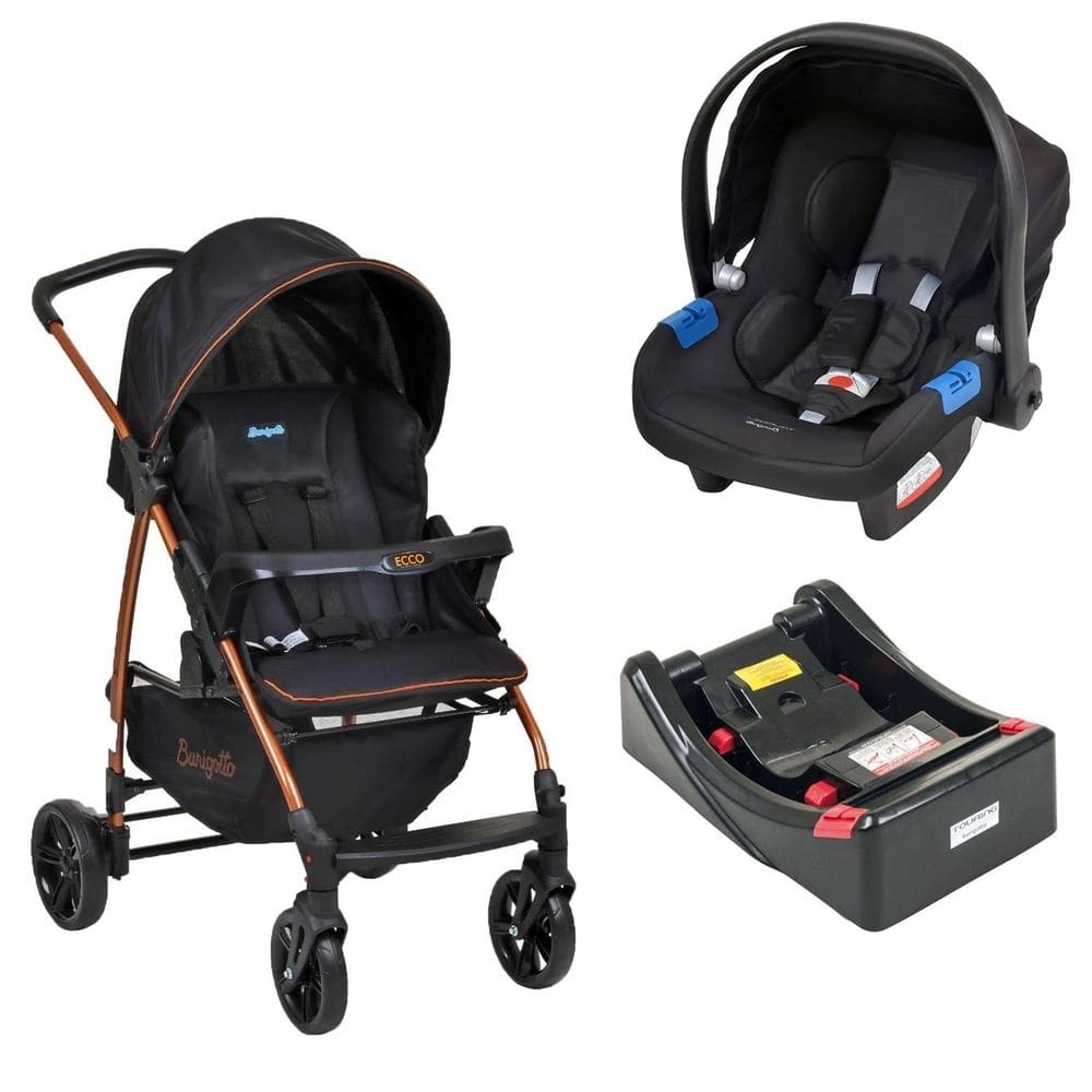 Carrinho Ecco Preto Cobre + Cadeira Touring X + Base - Burigotto