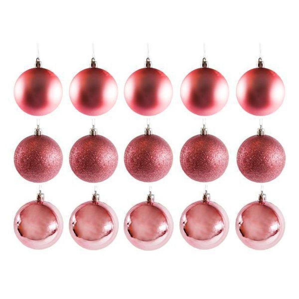 Kit 30 Bolas De Natal Mista Rose Fosca 3Cm Pendente Árvore