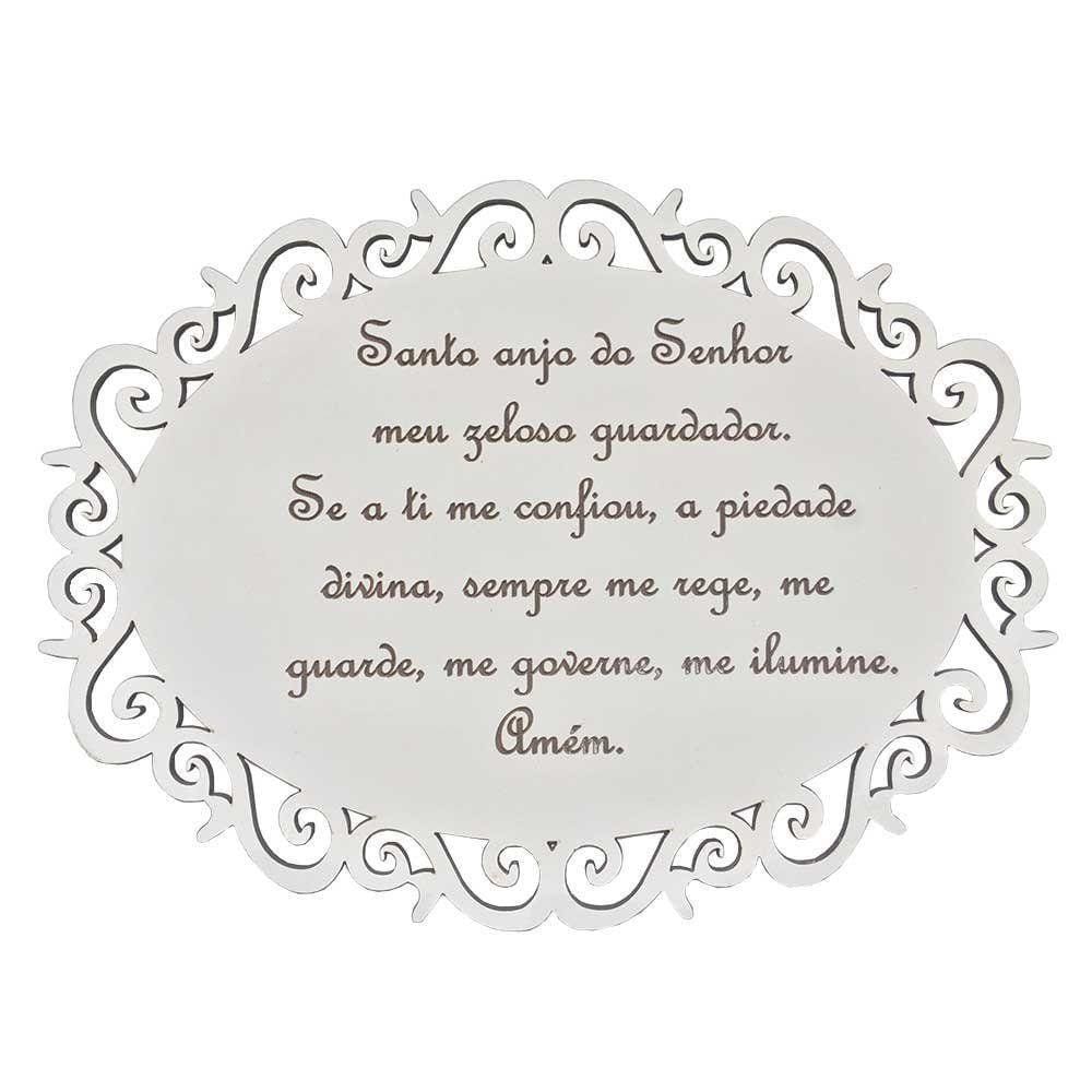 Placa Decorativa Santo Anjo Com Arabesco Mdf 3mm Branco