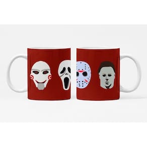 Caneca ECF Máscaras de Terror Branca Porcelana 325ml