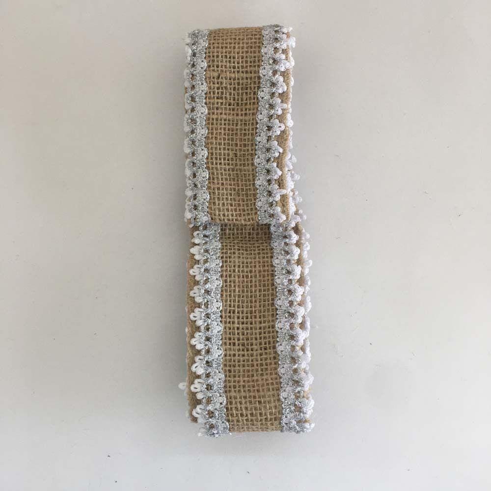 FITA DE JUTA COM GALÃO PRATA 2m x 5cm  