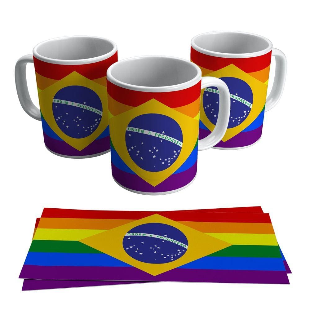 Caneca Bandeira Do Brasil Lgbt Cores Orgulho Gay