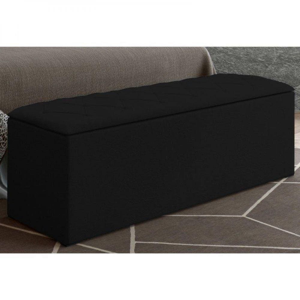 Calçadeira Com Baú Paris 100 Cm Suede Amassado Preto Drossi