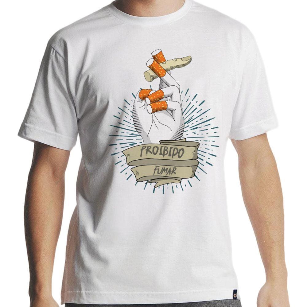 Camiseta Proibido Fumar Masculina Branca Hipsters Camisetas
