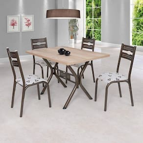 Conjunto de Mesa com 4 Cadeiras Luna Ciplafe Bronze/Bege Geométrico