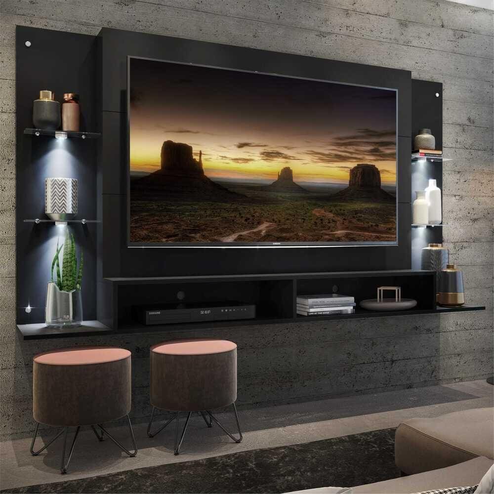 Painel TV 60" com 4 Leds e Prateleiras de Vidro Vegas Multimóveis