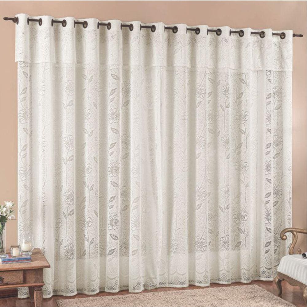 Cortina 4,00x2,50 Sala Quarto Luna Rendada para Varão - Palha