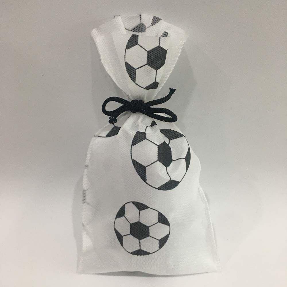 SACO PARA LEMBRANCINHA ESTAMPADO BRANCO BOLA FUTEBOL PRETO  0,13 X 0,25 m