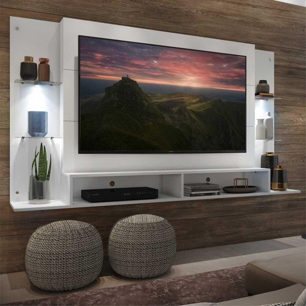 Painel TV 60" com 2 Leds e Prateleiras de Vidro Vegas Multimóveis