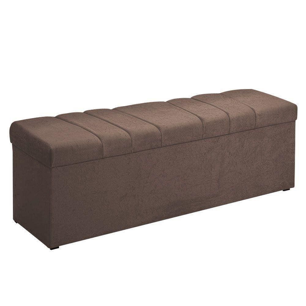 Calçadeira Com Baú Londres 195 Cm Suede Chocolate Amassado
