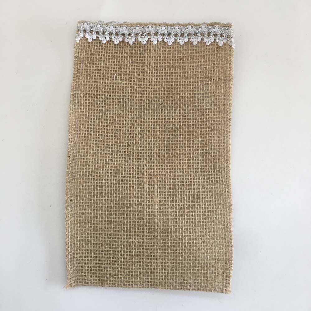 SACOS DE JUTA COM GALÃO PRATA 0,11 x 0,20 m C/ 5 PEÇAS