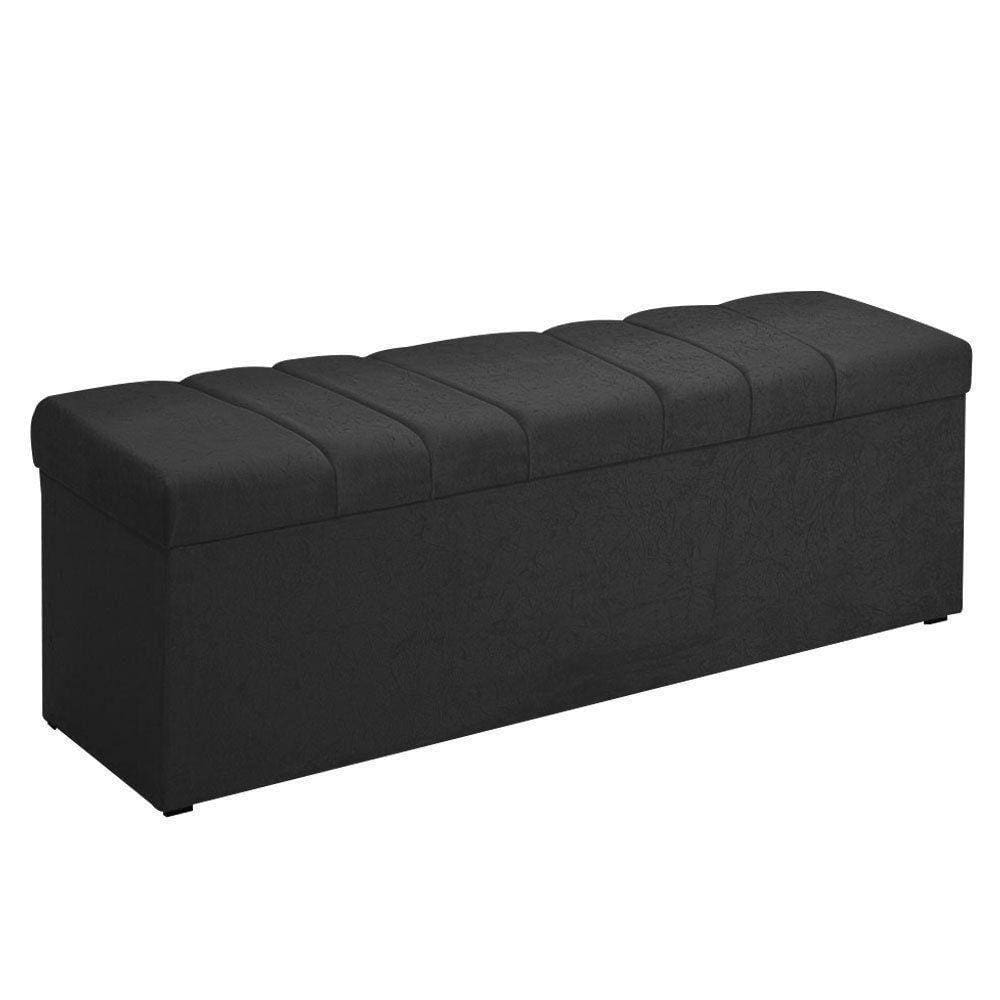 Calçadeira Com Baú Londres 90 Cm Suede Preto Amassado