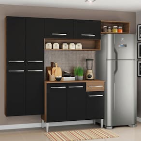 Cozinha Completa Madesa Emilly Fit com Armário, Balcão e Paneleiro Suspenso - Rustic/Preto