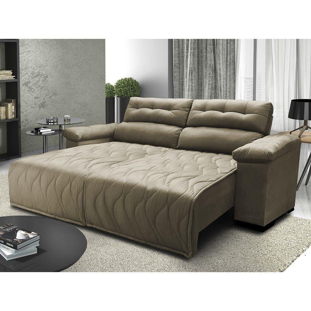 Sofá 2,72m Retrátil e Reclinável com Molas Cama inBox Top Tecido Suede Velusoft Castor