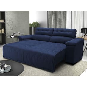 Sofá 2,32m Retrátil e Reclinável com Molas Cama inBox Top Tecido Suede Velusoft Azul