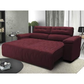 Sofá 2,82m Retrátil e Reclinável com Molas Cama inBox Top Tecido Suede Velusoft Vinho