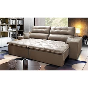 Sofá 2,52m Retrátil e Reclinável com Molas Cama inBox Confort Tecido Suede Velusoft Castor