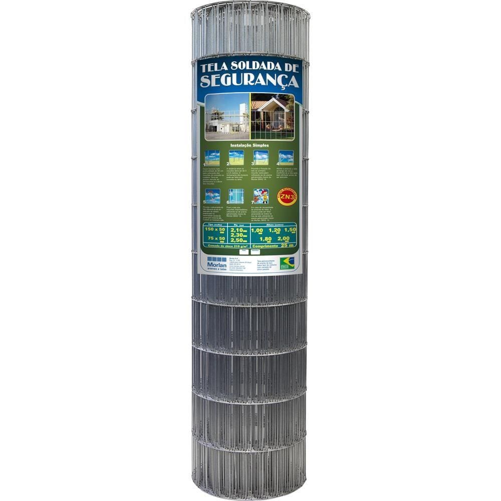 Tela Segurança Soldada Morlan 150 x 50mm Fio 2,30mm 2,00 x 25m