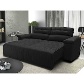 Sofá 2,22m Retrátil e Reclinável com Molas Cama inBox Top Tecido Suede Velusoft Preto