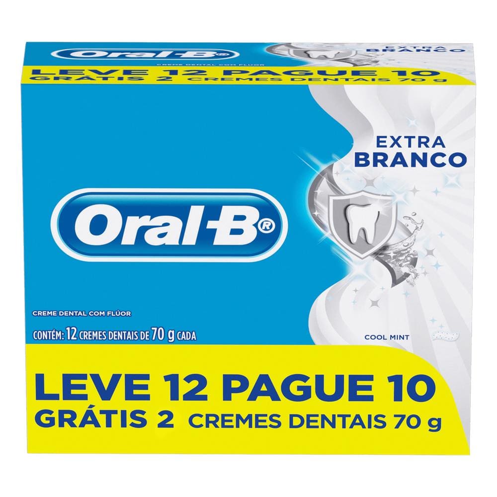 Pack Creme Dental Cool Mint Oral-B Extra Branco Caixa 70g Cada Leve 12 Pague 10 Unidades Oral-B