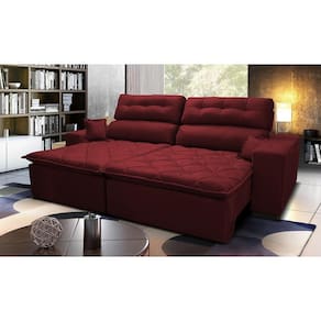 Sofá 3,02m Retrátil e Reclinável com Molas Cama inBox Confort Tecido Suede Velusoft Vinho