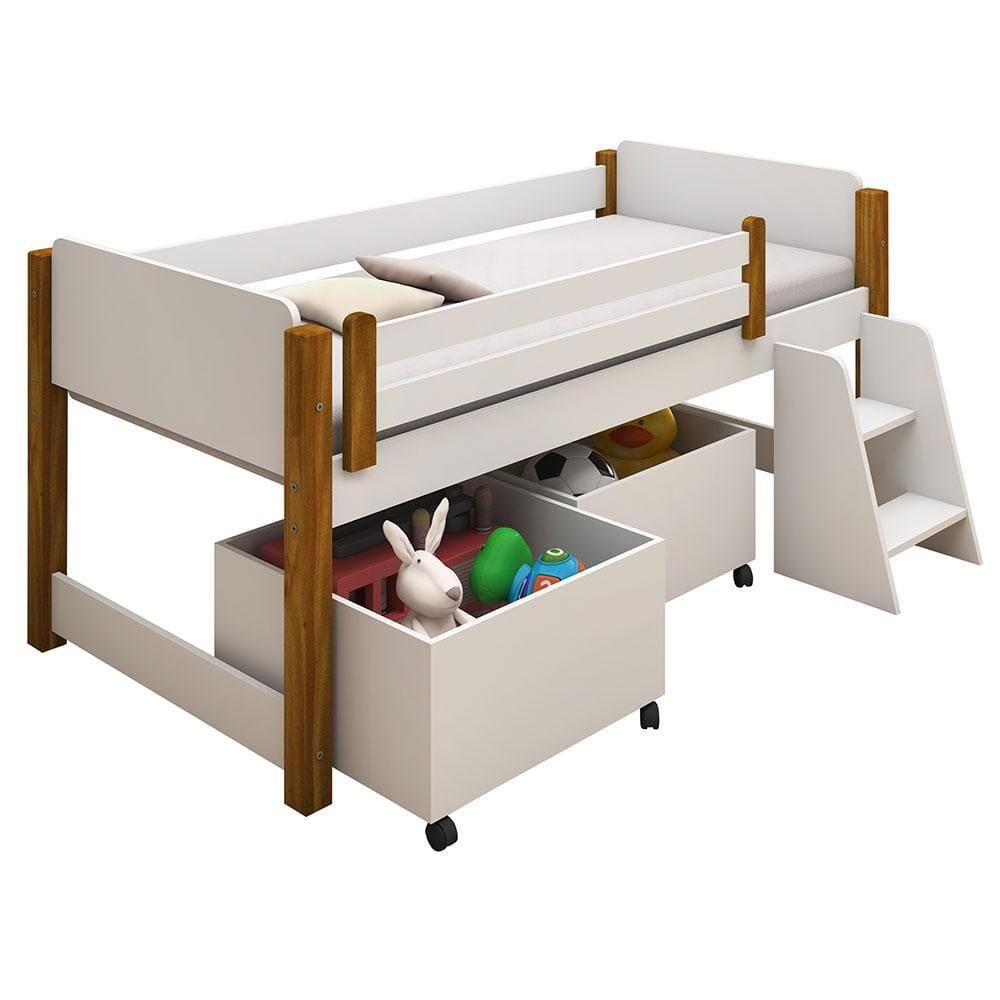 Cama Solteiro com 2 baús e Escadinha Naty