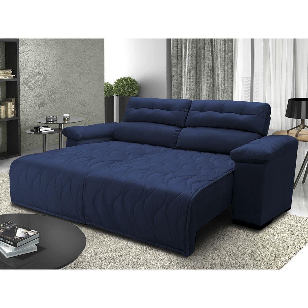 Sofá 2,12m Retrátil e Reclinável com Molas Cama inBox Top Tecido Suede Velusoft Azul