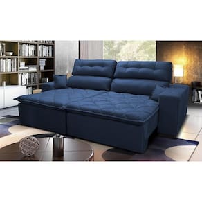 Sofá 2,12m Retrátil e Reclinável com Molas Cama inBox Confort Tecido Suede Velusoft Azul