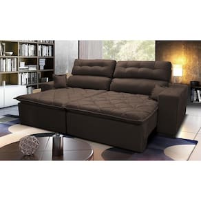 Sofá 2,12m Retrátil e Reclinável com Molas Cama inBox Confort Tecido Suede Velusoft Café