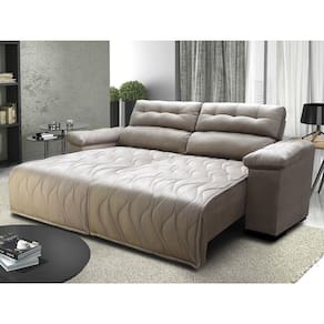 Sofá 2,62m Retrátil e Reclinável com Molas Cama inBox Top Tecido Suede Velusoft Bege