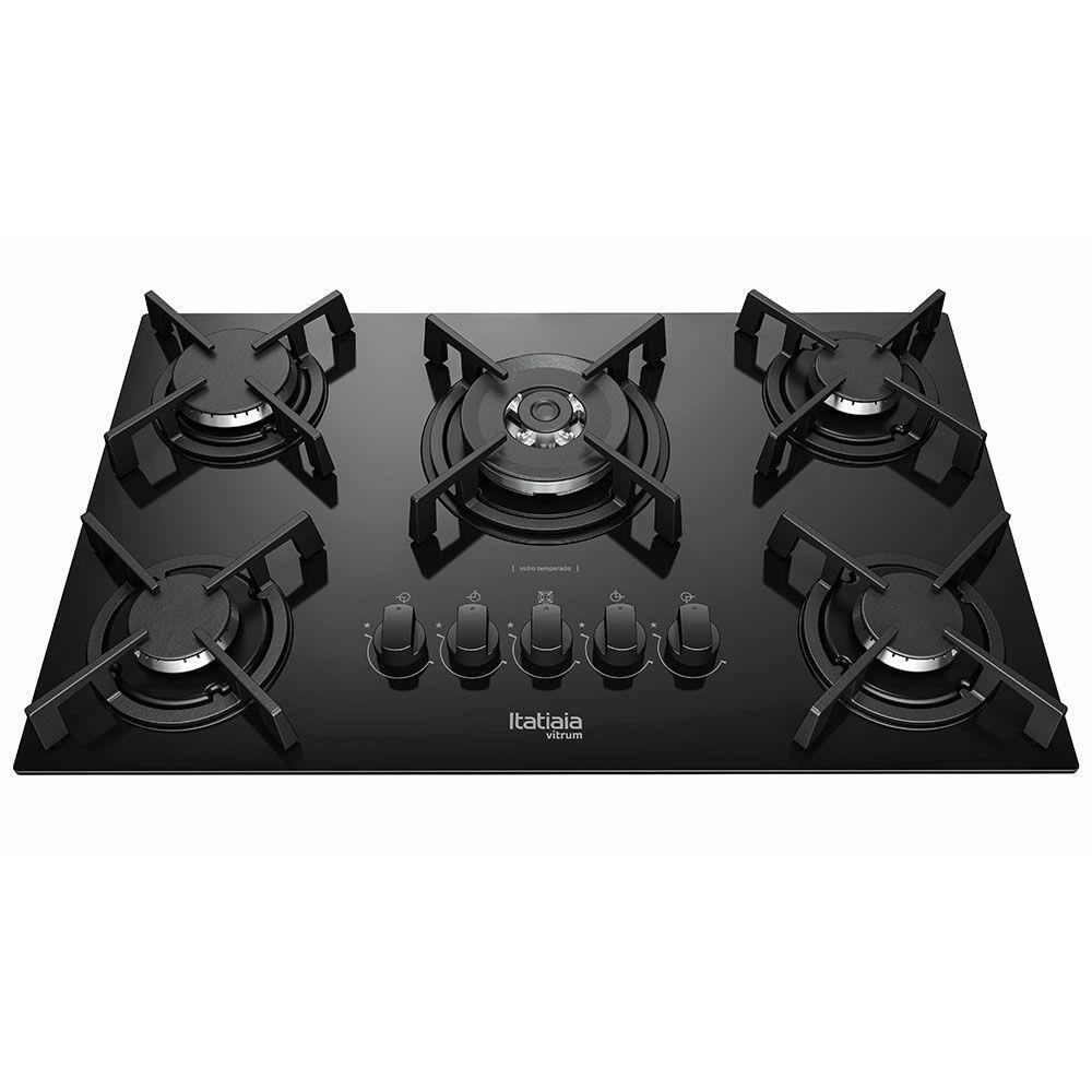 Cooktop 5 bocas a gas itatiaia vitrum com acendimento superautomatico