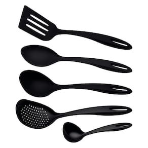 Jogo de Utensílios de Cozinha Tramontina Concha Colher Espatula Escumadeira Ability Preto em Nylon Conjunto 5 Peças