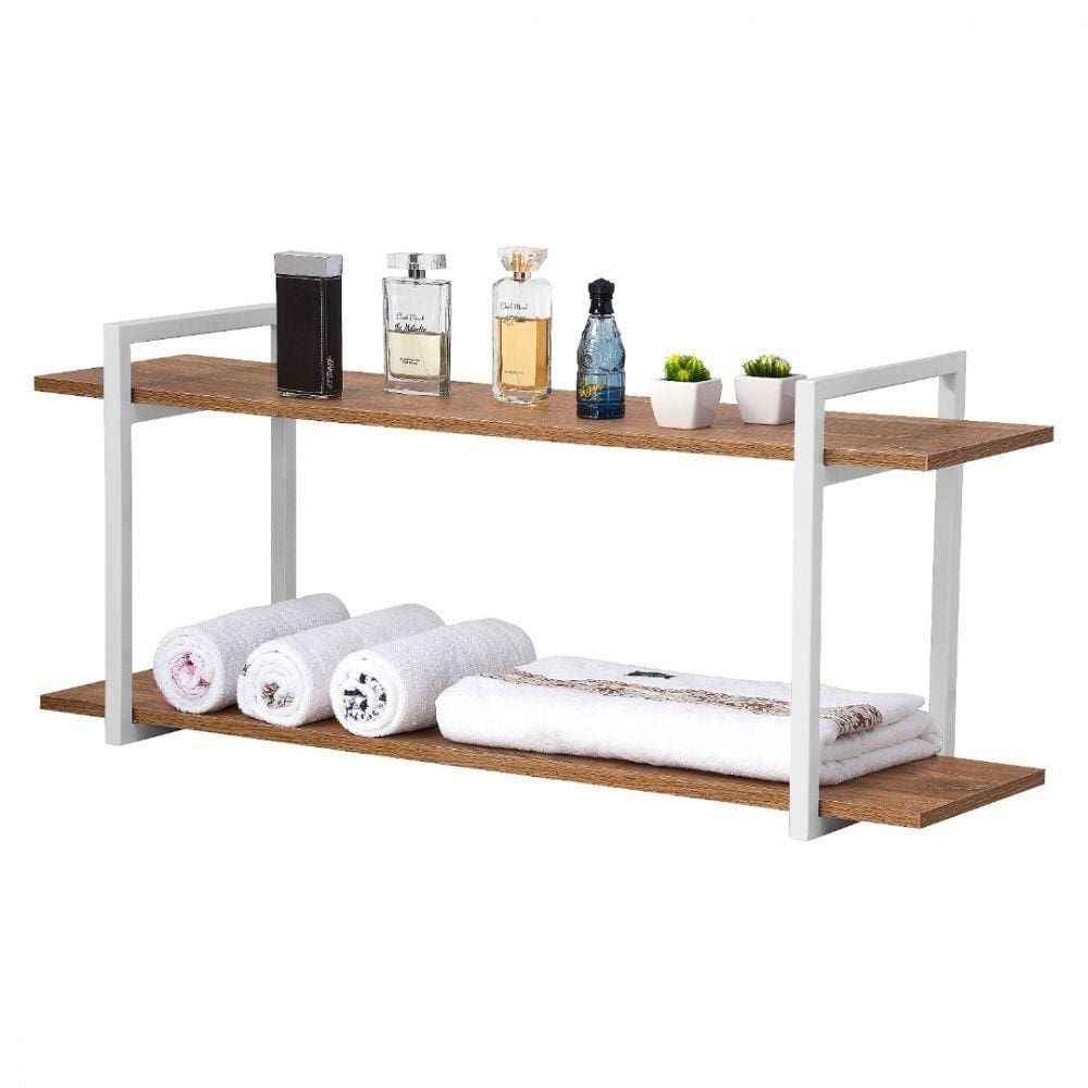 Nicho Banheiro Branco com Prateleiras Amadeirado 100cm