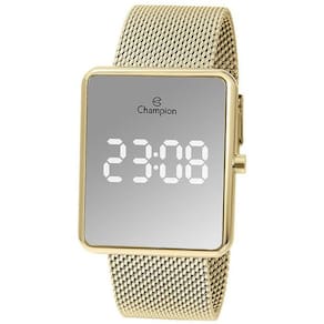 Relógio Champion Feminino Ref: Ch40080b LED Espelhado Dourado