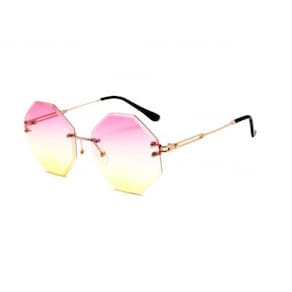 Óculos De Sol Octogonal Geométrico 4Theglass Rosa/Amarelo