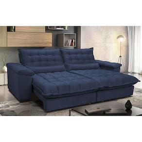 Sofá Retrátil e Reclinável 2,52m com Molas Ensacadas Cama inBox Aconchego Tecido Suede Azul