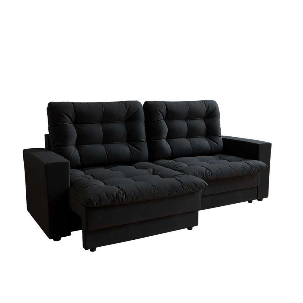 Sofá 3 Lugares Retrátil Lubeck Plush Suede Preto