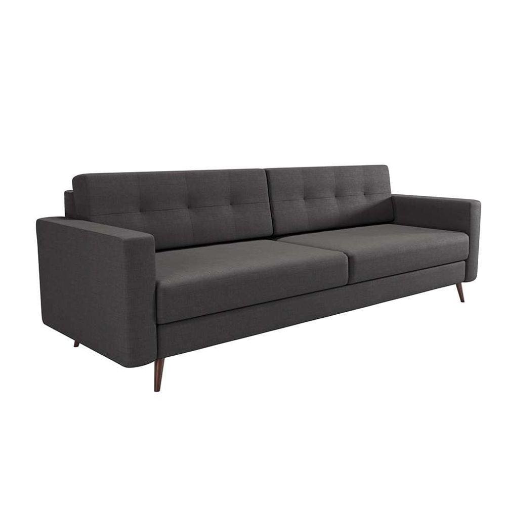 Sofá 3 Lugares Pé Palito Living Linho Cotton Grafite 210 cm