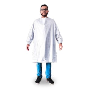 Avental Pvc Mnaga Longa Impermeável Branco Hospitalar C/ Ca