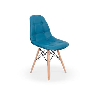 Cadeira Dkr Charles Eames Wood Estofada Botonê Turquesa