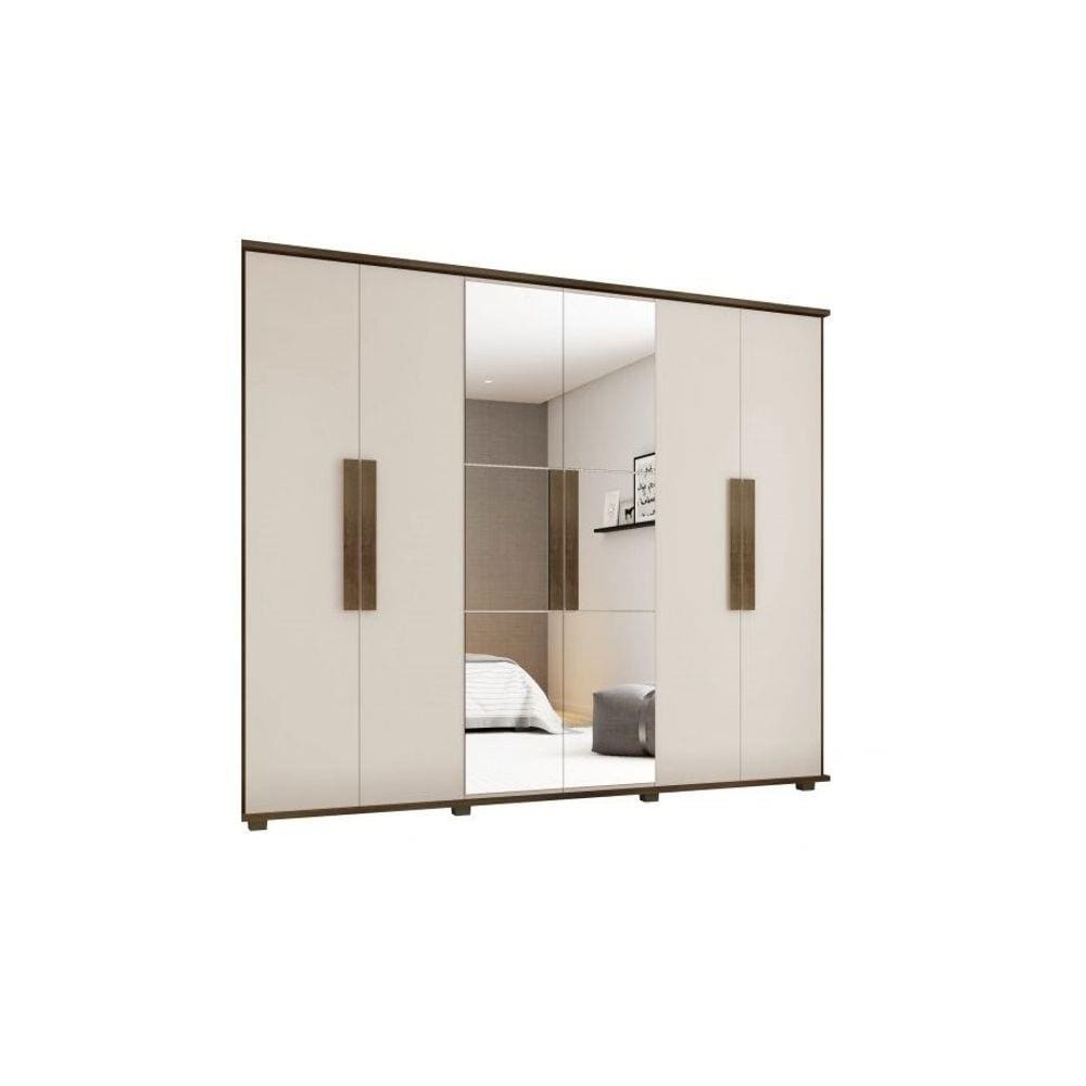 Guarda-Roupa Casal Com Espelho 6 Portas 4 Gavetas Canadá Freijó com Off White – RV Móveis