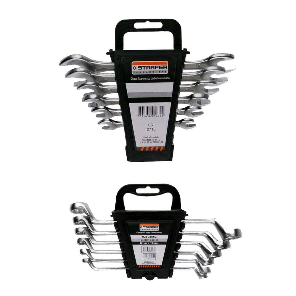 Kit 12 Peças Jogo De Chave Fixa E Estrela 6 A 17mm Starfer