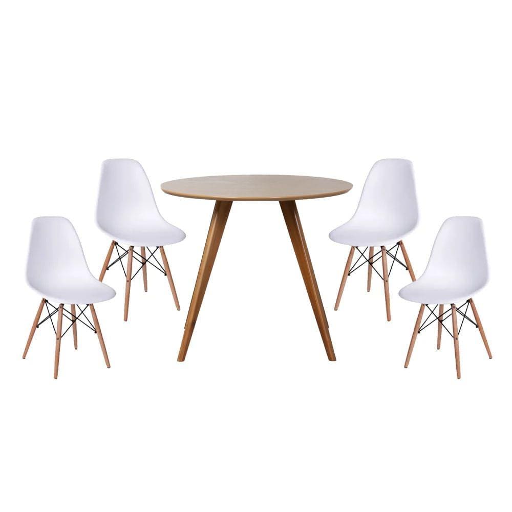 Conjunto Mesa Square Redonda Tampo Bétula 88cm 4 Cadeiras Eiffel - Branca Conjunto Mesa Square Redonda Tampo Bétula 88cm 4 Cadeiras Eiffel – Branca