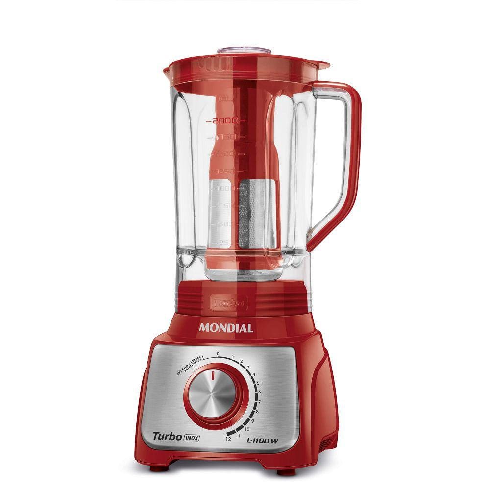 Liquidificador Mondial Turbo Inox L-1100 BI 12 velocidades 1100 W 3 litros com filtro - Vermelho