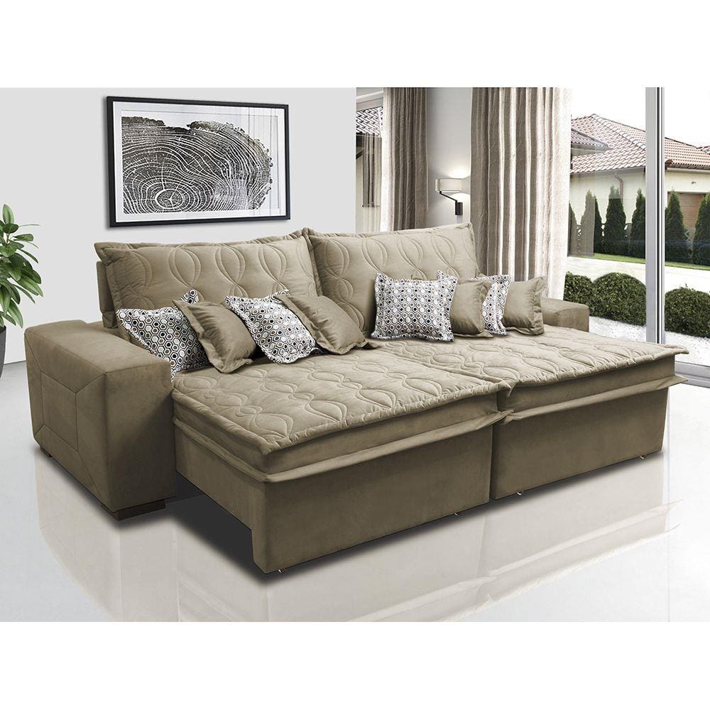 Sofá Retrátil e Reclinável 2,92m com Molas Ensacadas Cama Inbox Supreme Tecido Suede Velusoft Castor