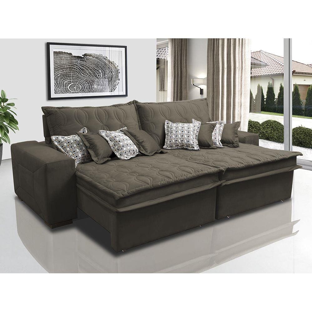 Sofá Retrátil e Reclinável 2,72m com Molas Ensacadas Cama Inbox Supreme Tecido Suede Velusoft Café