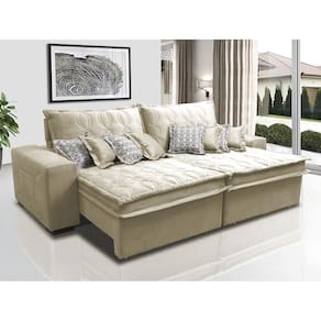 Sofá Retrátil e Reclinável 2,92m com Molas Ensacadas Cama Inbox Supreme Tecido Suede Velusoft Bege