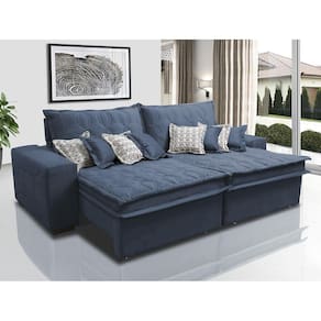 Sofá Retrátil e Reclinável 2,72m com Molas Ensacadas Cama Inbox Supreme Tecido Suede Velusoft Azul